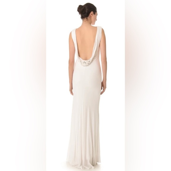 Badgley Mischka Dresses & Skirts - Badgley Mishcka Beaded Cowl Back Jersey White Gown - size 6.